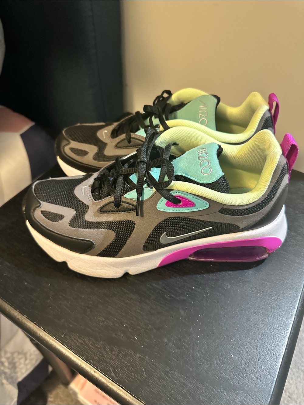 Nike Kids Black & Gray Sneakers with Pink and Mint Accents